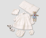 6-piece baby shower set with a guipure blanket
