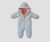 Winter jumpsuit lined with fur and printed patterns