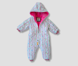 Winter jumpsuit lined with fur and printed patterns