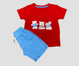 طقم أطفال صيفي قطعتين بطبعة 3 دبة – قطن 100% للأولاد