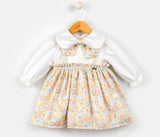 Autumn dress with floral elastic waist