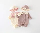 Imported ribbed autumn jumpsuit with a hat