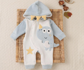 Cozy winter jumpsuit with teddy bear hood