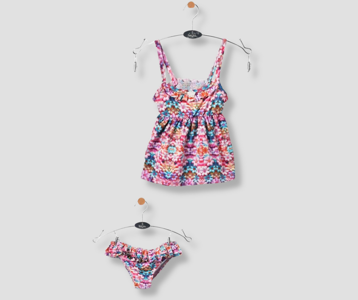 Girls' printed swimsuit with roses