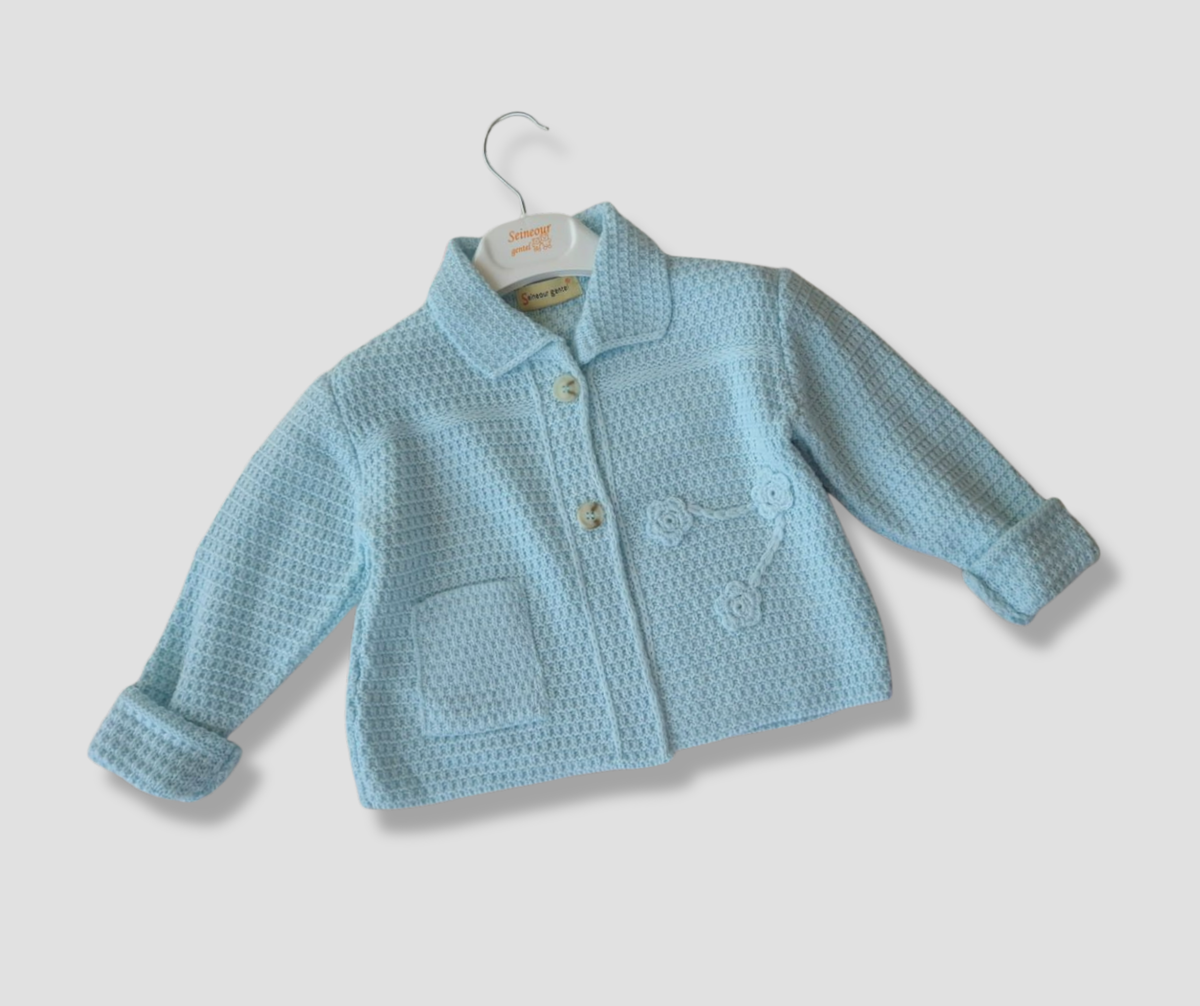 Girls' collared and pocket tricot jacket