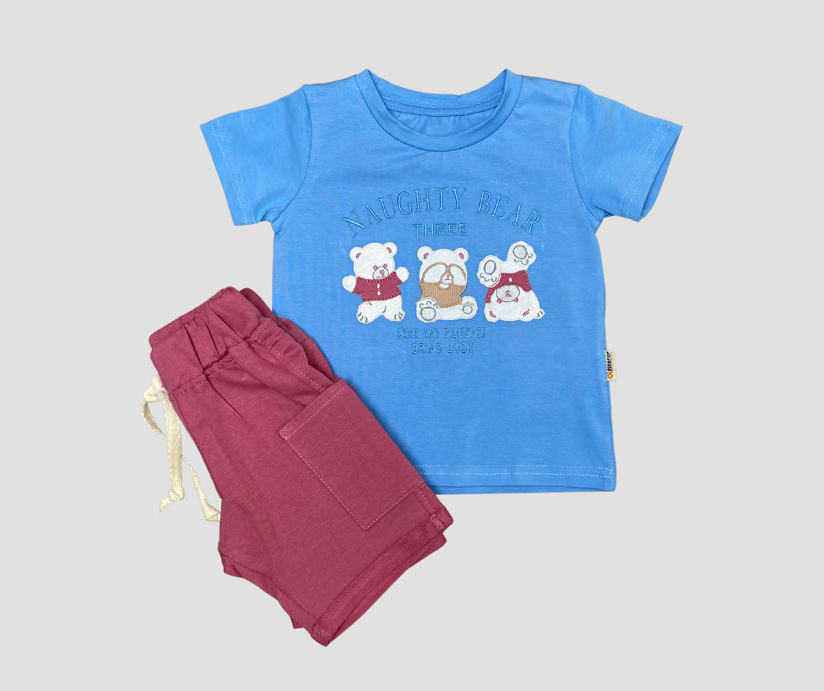 Two-piece summer set for boys with a 3 bear print – 100% cotton