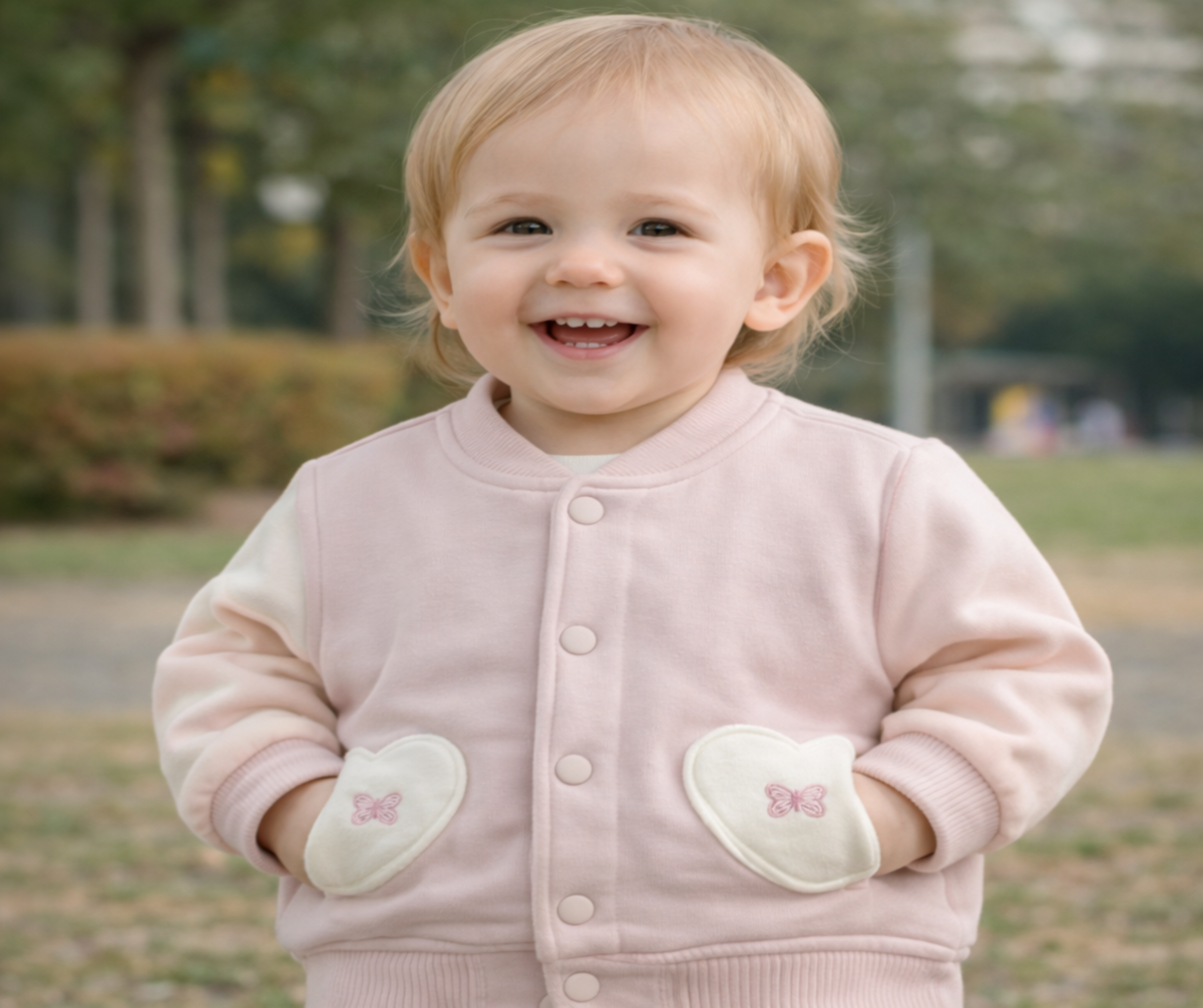 Imported girls jacket with two hearts and bows