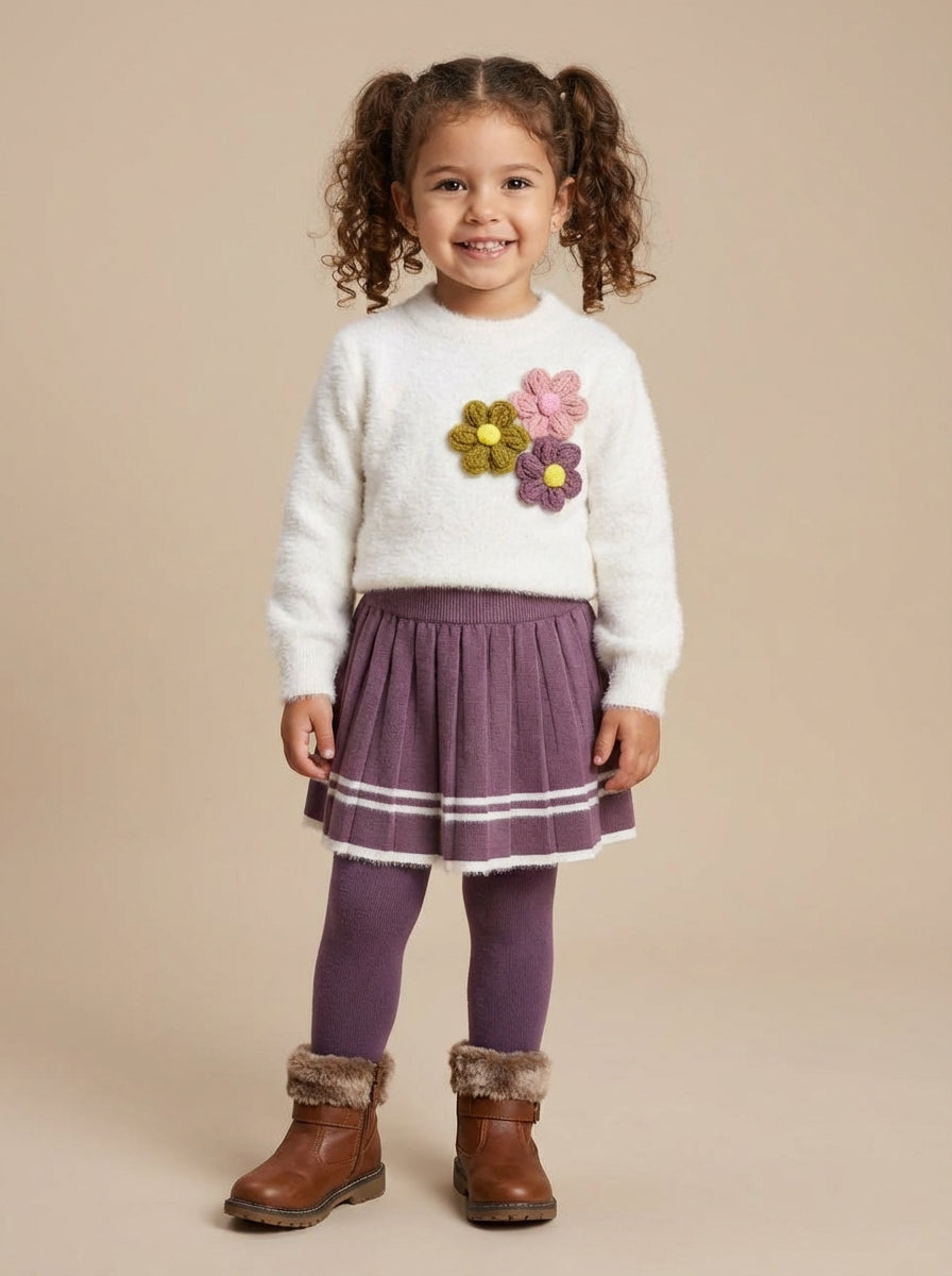 Girls' knitted set with 3 roses